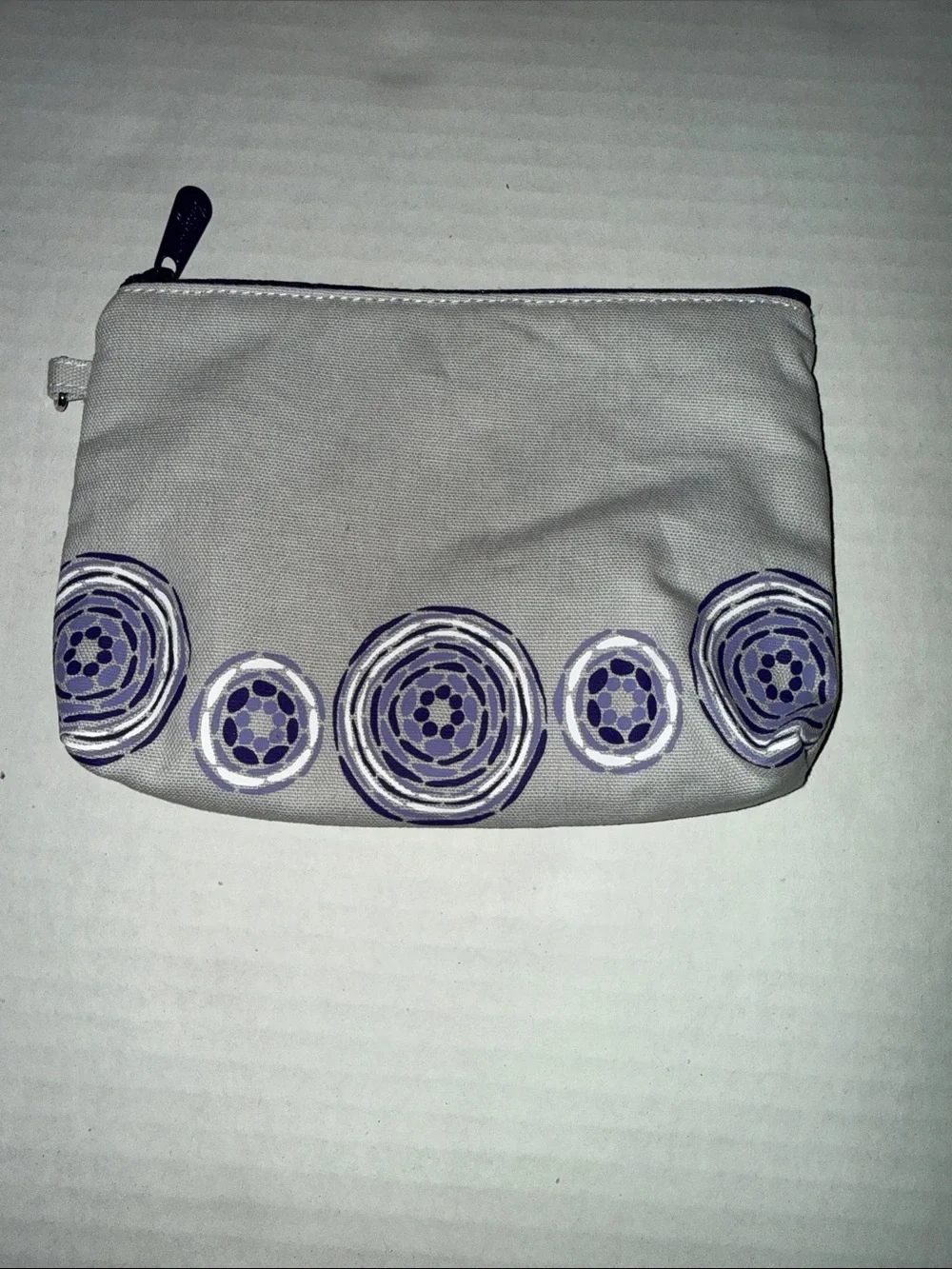 thirty-one Gray Cosmetic Pouch with Purple Circle Design